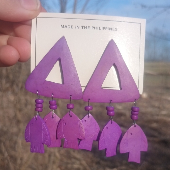 Jewelry - Wooden Fish Stud Dangle Earrings